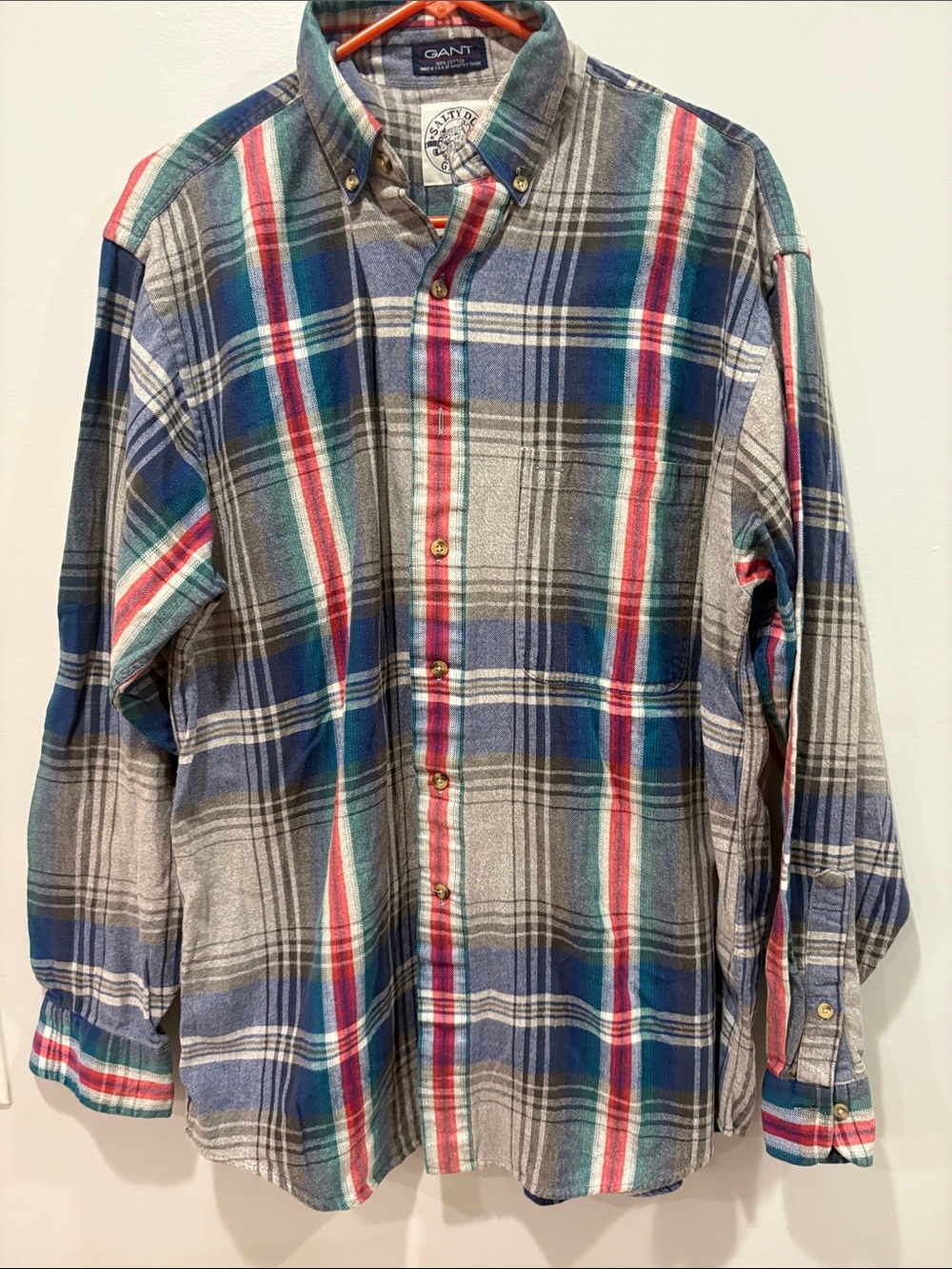 Gant Men’s Blue, Gray & Red Plaid Button-Down Shirt